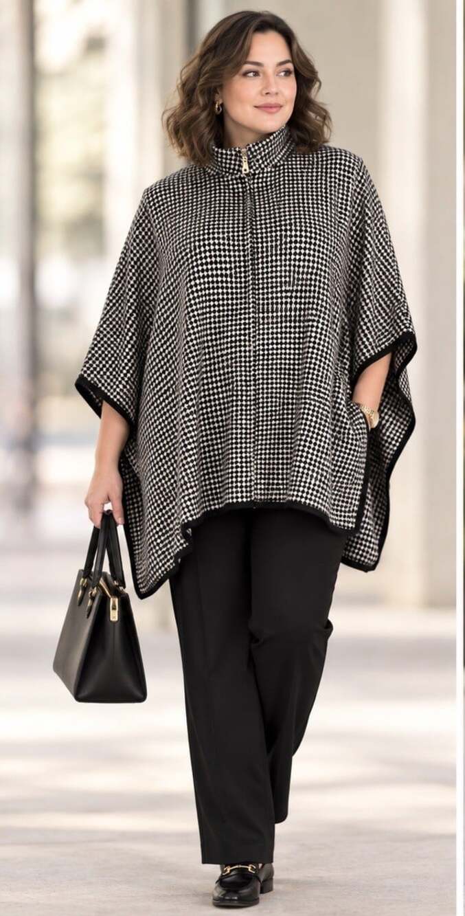 CHICOS Bridget Full Zip Poncho Cape L/XL Lagenlook Quiet Luxury Business Fall
